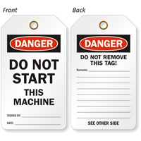 Danger Do Not Start This Machine Tag