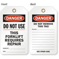 Do Not Use This Forklift Requires Repair Tag