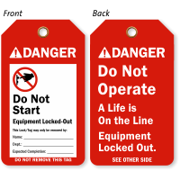 Do Not Start Equipment Tag